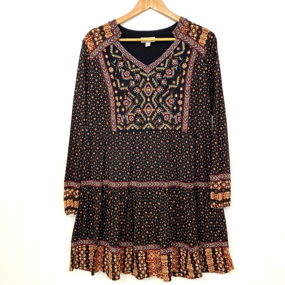 Style & Co Boho Embroidered Peasant Mini Dress Long Sleeve Size M